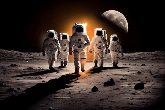 Astronauts Team Is Walking On The Moon. Generative AI, Generative, AI