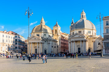 Churches on Piazza del Popolo square, Rome, Italy