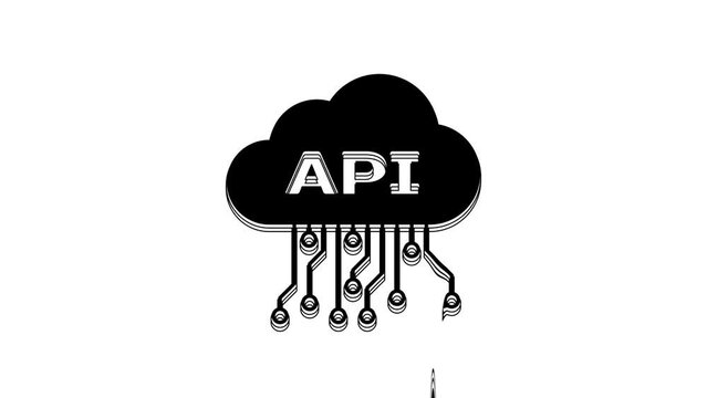 Black Cloud api interface icon isolated on white background. Application programming interface API technology. Software integration. 4K Video motion graphic animation