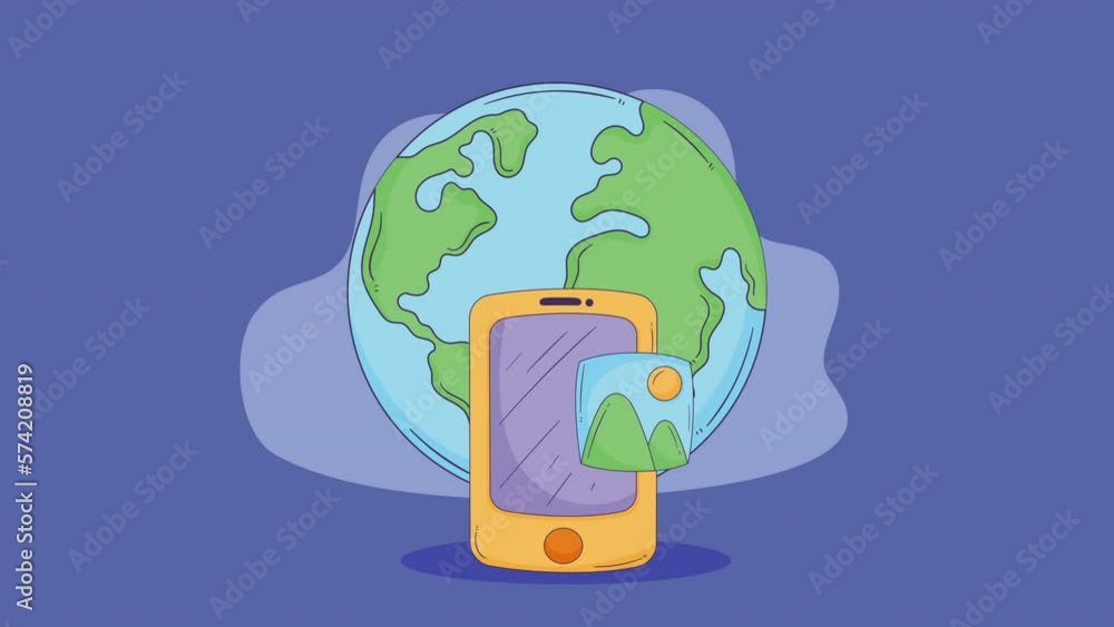 Poster smartphone device tech with world planet