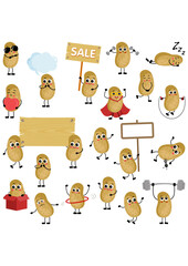 Set of digital elements with funny fresh potato mascot