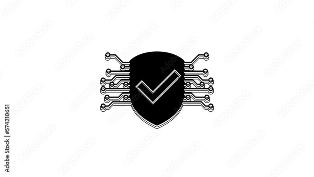 Poster black cyber security icon isolated on white background. shield with check mark sign. safety concept.