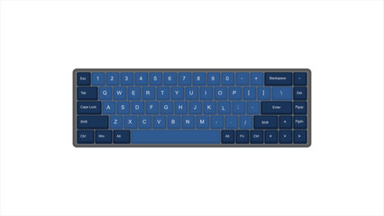 Vector Mechanical keyboard gaming with blue colour retro vintage PBT keycaps 68% layout with isolated transparent background illustration