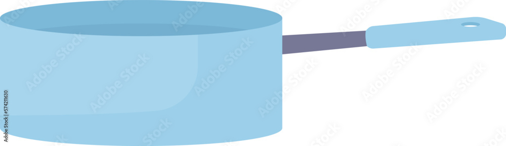 Poster blue saucepan semi flat color vector object. turquoise enamel pot with handle. editable icon. full s