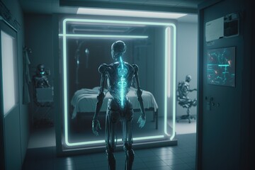 Future of robot research, robot manufacture, factory for robot. Generative AI.