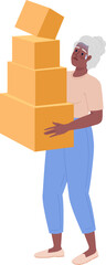 Shocked elderly lady carrying moving boxes semi flat color vector character. Editable figure. Full body person on white. Simple cartoon style spot illustration for web graphic design and animation