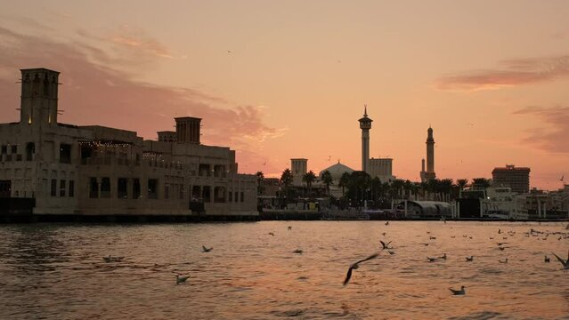 Waterfront view at Dubai Creek at sunset