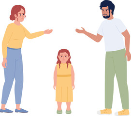 Parents arguing in front of child semi flat color vector characters. Editable figures. Full body people on white. Simple cartoon style spot illustration for web graphic design and animation