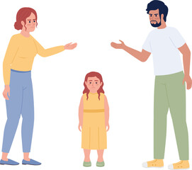 Obraz premium Parents arguing in front of child semi flat color vector characters. Editable figures. Full body people on white. Simple cartoon style spot illustration for web graphic design and animation