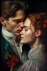 Fotobehang Couple in romance illustrations of digital art, romantic close man and woman generative ai © Arisctur