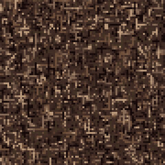 Seamless brown camouflage pattern with PIXEL effect. Small mixed particles. Dense abstract background. Army or hunting masking texture for apparel, fabric, textile, sport goods.