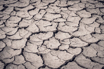Natural Drought concept:Dried cracked earth soil ground texture background.desert rough land dry crack erosion in the ground due to drought.Dry red clay soil texture, natural floor background