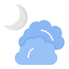 Cloudy Night Flat Multicolor Icon