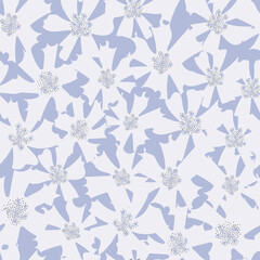 Hand drawn simple white flowers on a blue background. Abstract botanical seamless pattern. Modern floral print. trendy design for fabric, clothing, textiles.