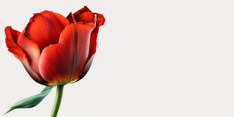 Red tulip isolated on white background with copy space for your text. Copy space