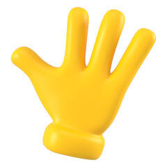 Yellow emoji hand in greeting gesture saying hello. Close up isolated open palm icon, symbol, signal and sign. 3d rendering.