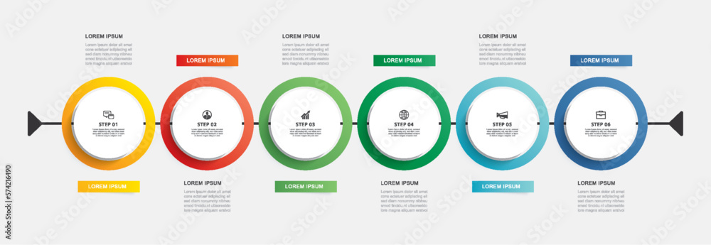 Poster infographics circle timeline with 6 number data template. vector illustration abstract background.