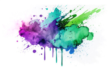 Watercolor Paint Powder Splat Blue Purple Green Pink Explosive blob drip splodge spot Mark With an Explosion of Color, Movement and Artistic Flair Illustration Fun, Expressive