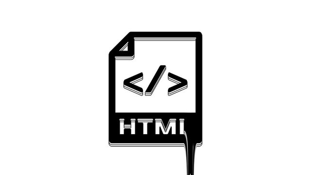 Black HTML file document. Download html button icon isolated on white background. HTML file symbol. Markup language symbol. 4K Video motion graphic animation