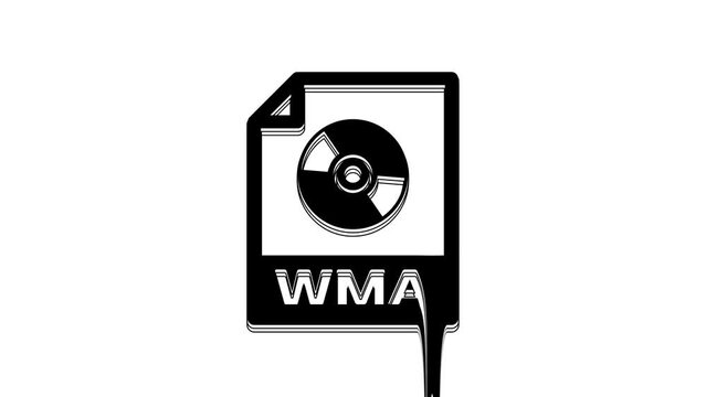Black WMA file document. Download wma button icon isolated on white background. WMA file symbol. Wma music format sign. 4K Video motion graphic animation