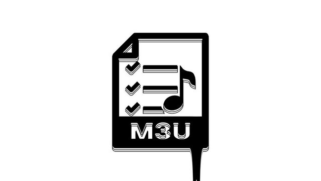 Black M3U file document. Download m3u button icon isolated on white background. M3U file symbol. 4K Video motion graphic animation
