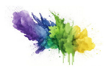 Watercolor Paint Powder Splat Blue Yellow Orange Green Pink Purple Explosive blob drip splodge spot Mark With an Explosion of Color, Movement and Artistic Flair Illustration Fun, Expressive