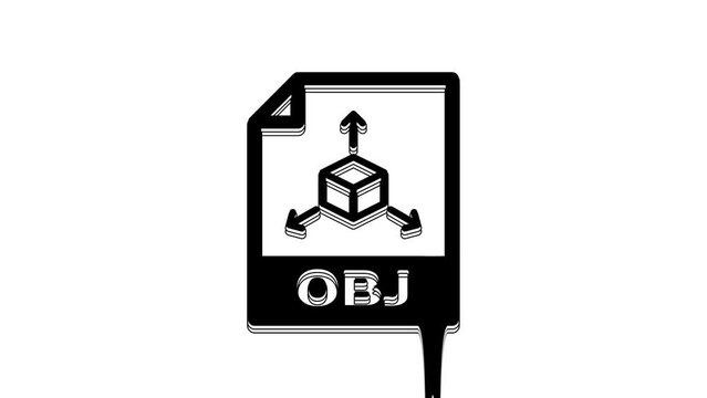 Black OBJ file document. Download obj button icon isolated on white background. OBJ file symbol. 4K Video motion graphic animation