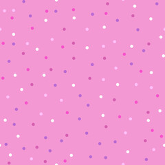 Polka dot seamless pattern. Trendy texture with colorful dots. Pink background for print, textile, packaging. © Anastasia