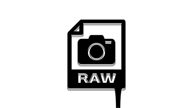Black RAW file document. Download raw button icon isolated on white background. RAW file symbol. 4K Video motion graphic animation