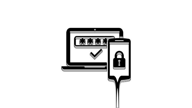 Black Multi factor, two steps authentication icon isolated on white background. 4K Video motion graphic animation