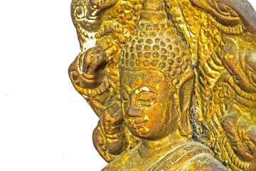 Fototapeta na wymiar side view old brass buddha statue