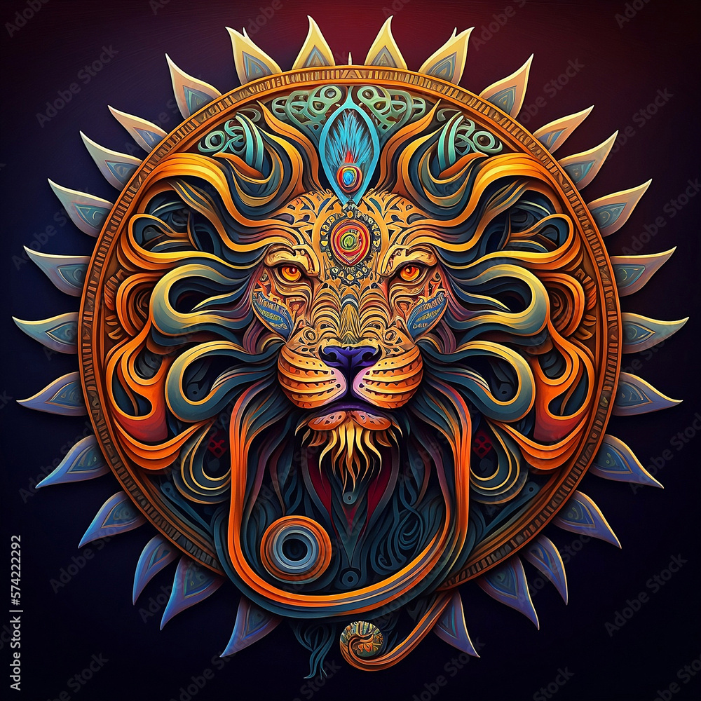 Wall mural lion of celtic art of east totem and west style in psychedelic. fit for apparel, book cover, poster,