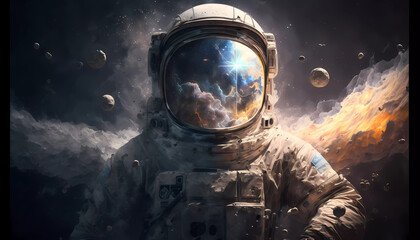 Obraz na płótnie Canvas spaceman with dark background , generative AI