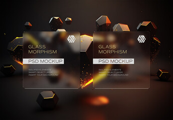 Glass Morphism Squares Mockup on Editable Abstract Background