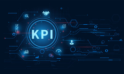 KPI, key Performance Indicator using Business Intelligence metrics to measure achievement with Internet Technology Concept. vector illustration banner with icons.
