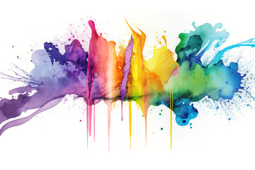 Fototapeta premium Watercolor Paint Powder Splat Rainbow Explosive blob drip splodge spot Mark With an Explosion of Color, Movement and Artistic Flair Illustration Fun, Expressive