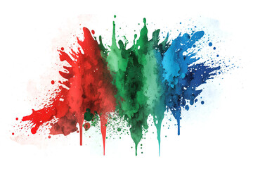Watercolor Paint Powder Splat Green Red Blue Explosive blob drip splodge spot Mark With an Explosion of Color, Movement and Artistic Flair Illustration Fun, Expressive