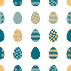 Easter seamless pattern with checkered, striped and dotted eggs. Perfect print for tee, paper, fabric, textile. Retro vector illustration for decor and design.