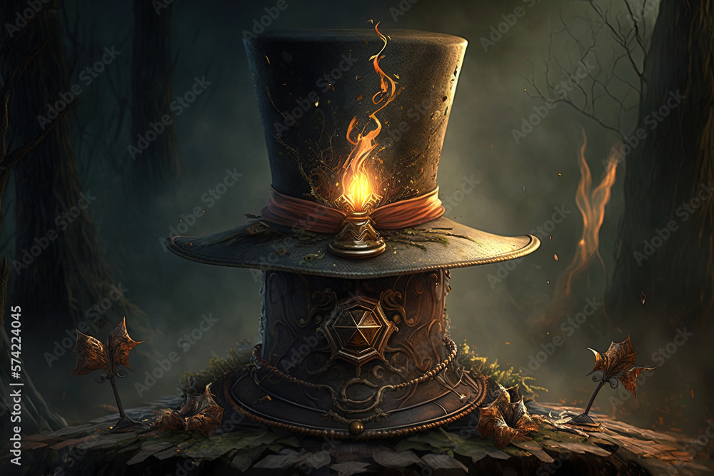Poster divinely crafted magick: an enchanting adventure in the form of a top-hat generative ai