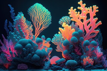 Electric Reef Bliss: A Sparkling Paradise Of Neon Coral Generative AI