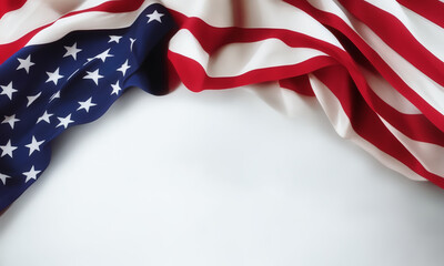 USA flag on white background. Patriotic and inspiring image for Fourth of July celebrations, political campaigns, or educational materials about American history and culture.