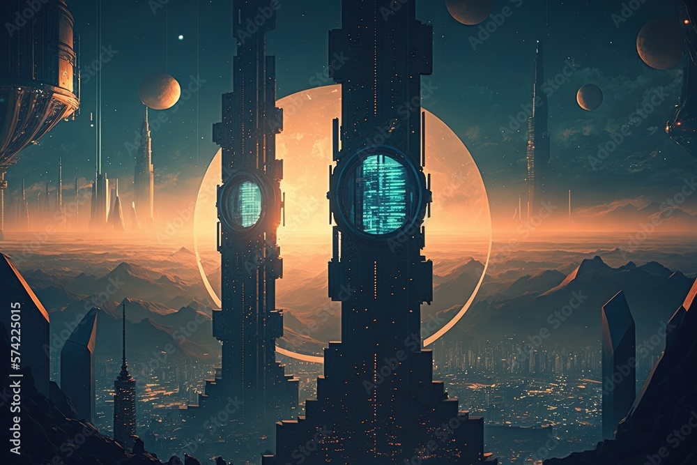 Poster the twilight hours - illuminating a futuristic metropolis generative ai