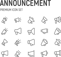 Linear icon set of announcement.