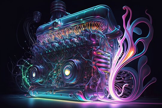 Behold the Sonic Fluorescence of Glorious Machines and Their Splendid Neo-Lit Paintings Generative AI