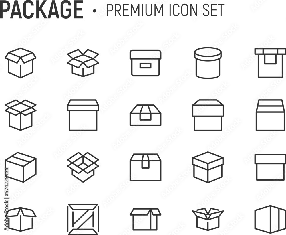 Poster linear icon set of package.