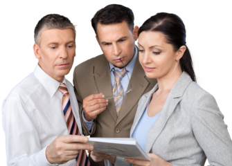 Business people making report isolated on white