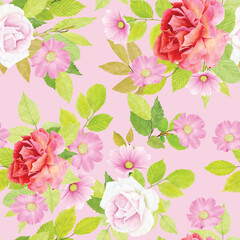 floral ornament with lily and roses illustration seamless pattern