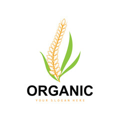 Wheat Rice Logo, Agricultural Organic Plants Vector, Luxury Design Golden Bakery Ingredients