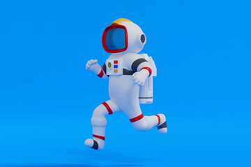 Astronaut running forward, science technology space adventure discovery, 3D rendering.
