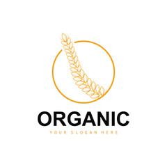 Wheat Rice Logo, Agricultural Organic Plants Vector, Luxury Design Golden Bakery Ingredients